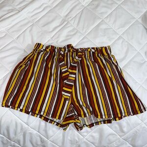Size medium, yellow, maroon, & black, striped shorts.